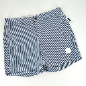 Old Navy Everyday Mid-Rise Short Blue & White Seersucker Stripe Women's 14